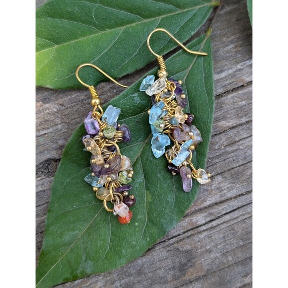 Vintage Gemstone Nugget Earrings - Rose Quartz Stone Earrings - Picture 5 of 10